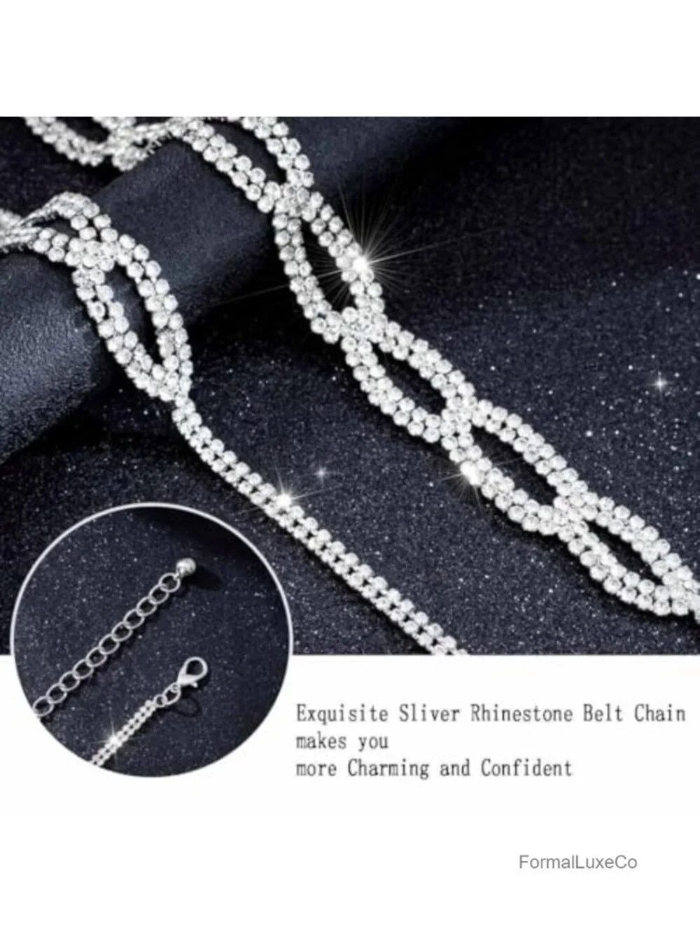Rhinestone Crystal Chain Belt Silver Waist Chain for Women Wedding Party Dress